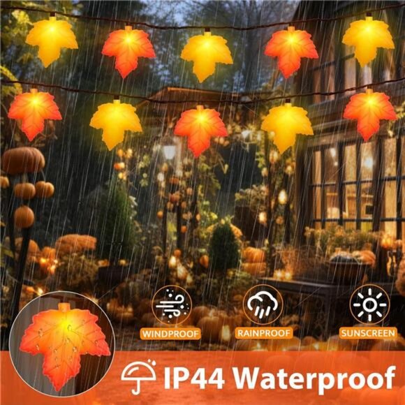 8.5 FT 3D Maple Leaf Lights 10 LED Orange & Yellow Maple Leaf Plug in - Picture 4 of 7